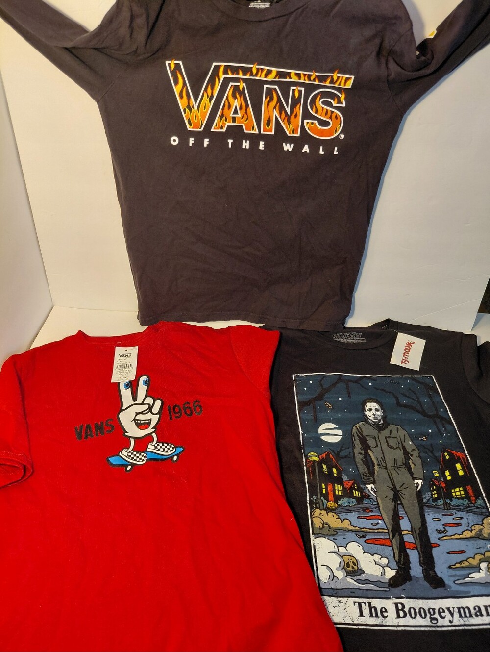 3 T-Shirts Vans Black Long-Sleeve T, Red Vans Shirt, Boogieman Halloween Theme